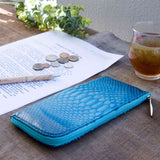 長財布エル字ファスナー薄型 パイソン蛇革 ブルーグラデーション