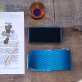 長財布エル字ファスナー薄型 パイソン蛇革 ブルーグラデーション