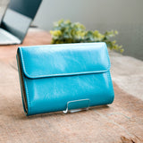 青の牛革財布|超軽量で大容量な二つ折り財布