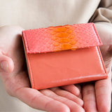 コンパクト二つ折り財布 蛇革 パイソン(ピンクグラデーション)