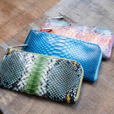 【エトネ】手染めパイソン蛇革 長財布エル字ファスナー薄型(アネモネ)