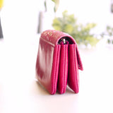 ピンクの蛇革 パイソンの横から見たところ|コンパクトで軽量なミニ財布