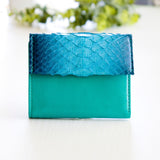 コンパクト二つ折り財布 蛇革 パイソン(ブルーグラデーション)