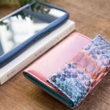 【エトネ】手染めパイソン蛇革 コンパクト二つ折り財布 (アネモネ)