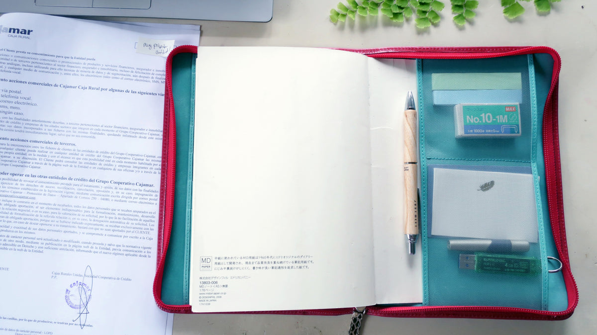 ノートカバー式クラッチバッグ リブレタ Libreta (クリムソンレッド・ターコイズブルー)