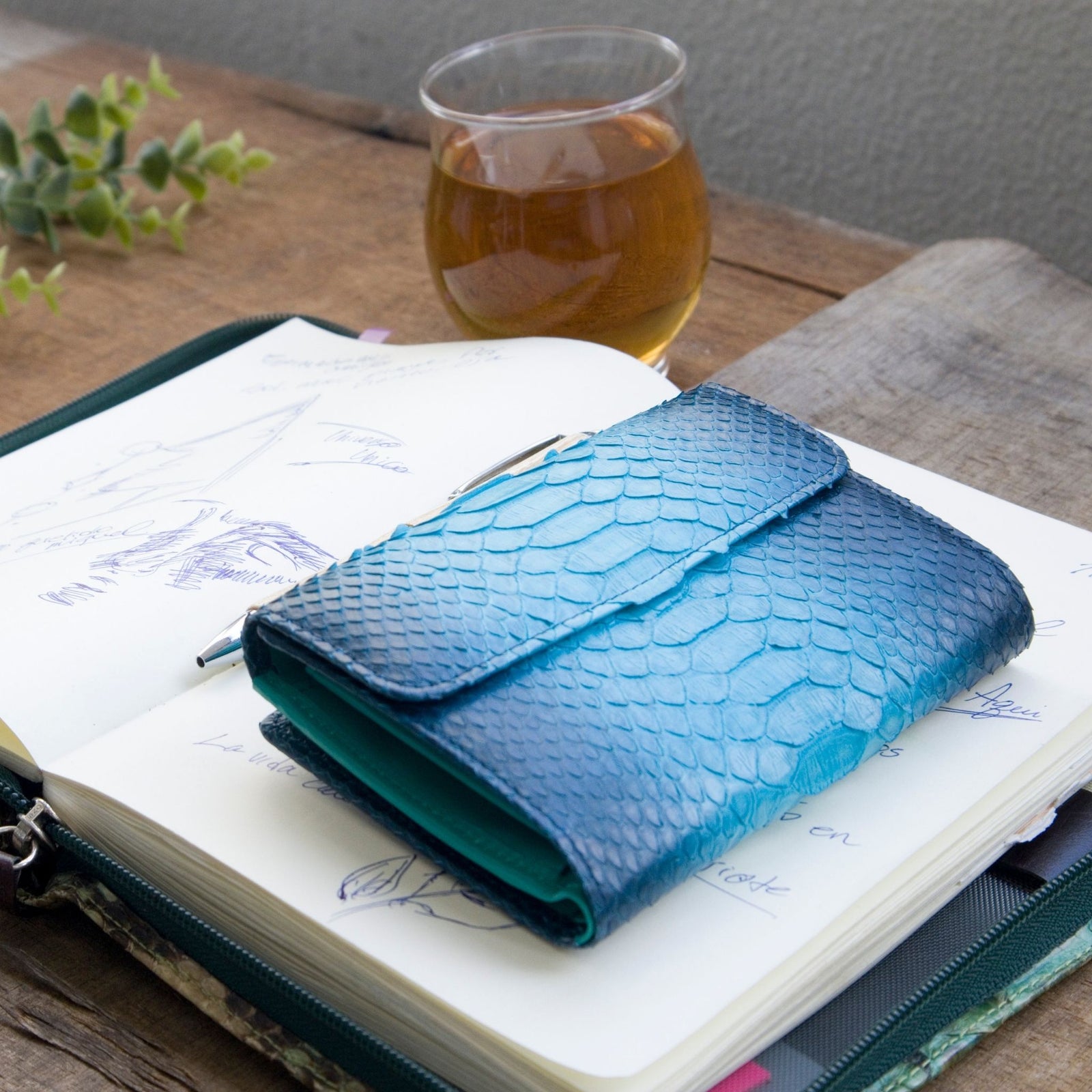 COTOCUL グラデーションブルー 財布 最小 L字ファスナーロングウォレット【 エメラルドブルー