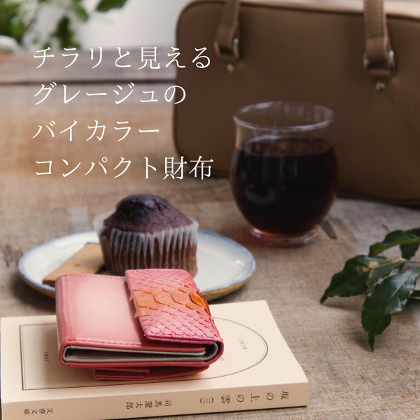 蛇革のミニ財布。バイカラーがちらりと見える様子