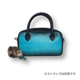 ucia Blue Gradation 正面から見たターコイズブルーグラデーションのパイソン蛇革バッグ