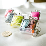 パイソン蛇革のがま身に小銭入れが5つ並ぶ様子