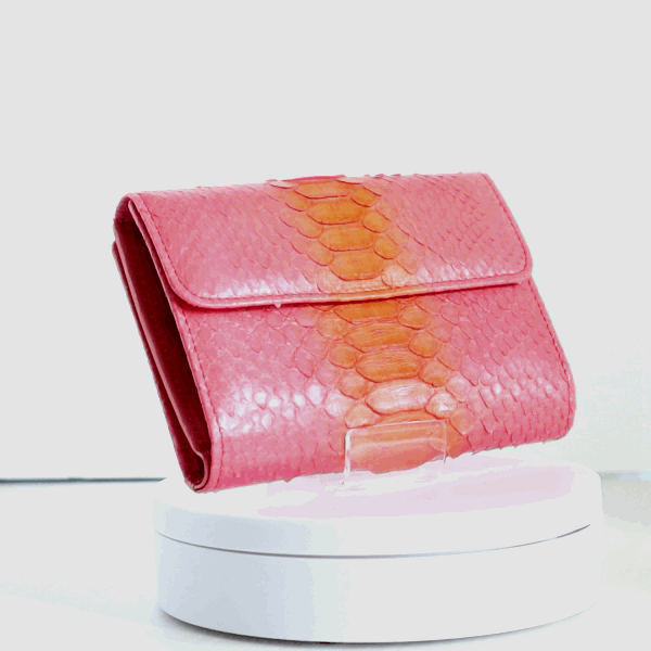 二つ折り財布 パイソン 蛇革 カルテラ（ピンクグラデーション