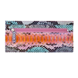 【封筒型長財布】手染めパイソン蛇革 薄型2ｍｍの Aplasta アプラスタ（アネモネ)