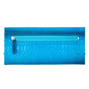 【封筒型長財布】手染めパイソン蛇革 薄型2ｍｍの Aplasta アプラスタ　（ブルーグラデーション)
