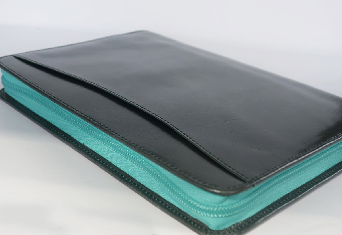 ノートカバー式クラッチバッグ リブレタ　Libreta （モスグレー・ターコイズブルー)